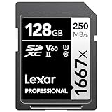 Lexar 128GB Professional 1667x SDXC Memory Card, UHS-II, C10, U3, V60, Full-HD & 4K Video, Up To 250MB/s Read, for Professional Photographer, Videographer, Enthusiast (LSD128CBNA1667)