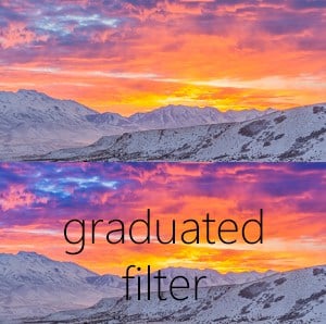 In the bottom shot the graduated filter darkens the sky